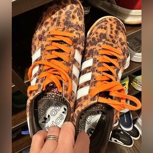 Adidas Leopard Print Sneakers with Orange Laces - size 5.5 but women 7.5